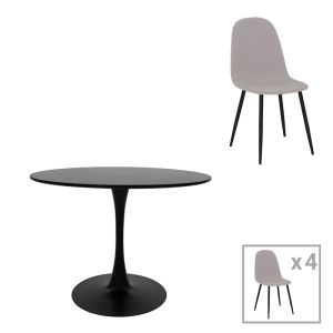 КОМПЛЕКТ ТРАПЕЗАРНА МАСА И СТОЛОВЕ BELLA-BALOU ОТ 5 ЧАСТИ, MDF, ЧЕРНО-СИВ ПЛАТ, D120X73СМ