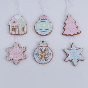 КУТИЯ, ВИСЯЩИ КОЛЕДНИ ДЪРХИ, ТОПКИ, КЪЩИ, СНЕЖИНКИ, 6 ДИЗАЙНА, 10 СМ