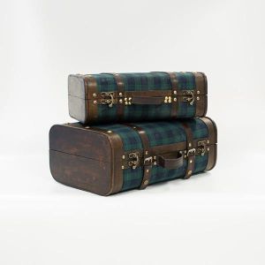 КУФАР, КАРИРАН ЗЕЛЕНО-СИН, КОМПЛЕКТ ОТ 2 БРОЯ, 42X28,3X17,5СМ И 36X22,5X13,2СМ