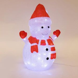 АКРИЛЕН СНЕЖЕН ЧОВЕК БЯЛ И ЧЕРВЕН, 3,5V АДАПТЕР, 85 БЕЛИ LED + 5 БЕЛИ МИГАЩИ LED, ЗАХРАНВАЩ КАБЕЛ 5М, 34X23X48СМ, IP44