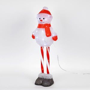 АКРИЛЕН СНЕЖЕН ЧОВЕК С КРАЧЕТА КАТО БОНБОНИ, 3,5V АДАПТЕР, БЯЛ LED, КАБЕЛ 5М, 25X18X67СМ, IP44
