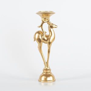ДЕКОРАТИВЕН СВЕЩНИК, ЕЛЕНИ, ЗЛАТЕН, 9,5X27СМ
