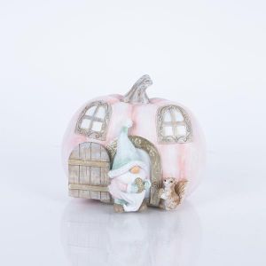 ДЕКОРАТИВНА ФИГУРА ОТ ПОЛИРЕЗИН ТИКВА С ЕЛФ, РОЗОВА, 12.5X15X13СМ