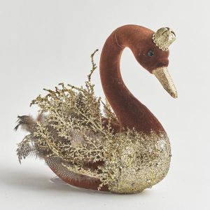 КАДИФЕН ЛЕБЕД, КАФЯВ, СЪС ЗЛАТЕН БЛЯСЪК, 28 СМ