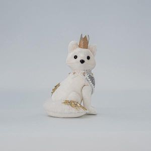 КАДИФЕНА ЛИСИЦА, БЯЛА, СЪС ЗЛАТИСТ БЛЯСЪК, 14X13X7СМ