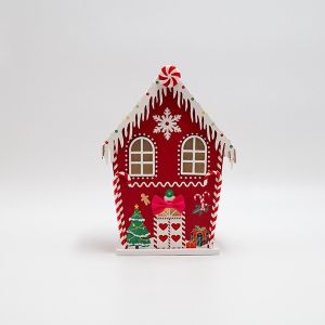 КЪЩА ОТ ХАРТИЯ, ЧЕРВЕНА С БОНБОНИ, СВЕТЕЩА, 15X10.5X21.5СМ