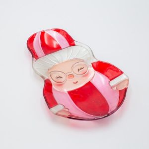 ПЛАТО Г-ЖА ДЯДО КОЛЕДА, БОНБОНИ, СТЪКЛЕНА ДЕКОРАЦИЯ, 18.5X30СМ