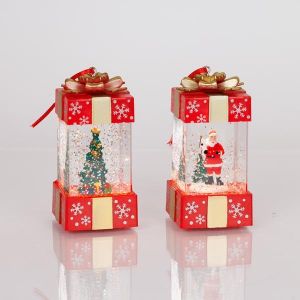 СВЕТЕЩА ПОДАРЪЧНА КУТИЯ, С ВОДА , КУТИЯ ЗА БАТЕРИИ 3*LR44, ТОПЛО БЯЛО LED, 5,3X5,3X12СМ, 2 ДИЗАЙНА, IP20, КУТИЯ ЗА ДИСПЛЕЙ (16 БР.)