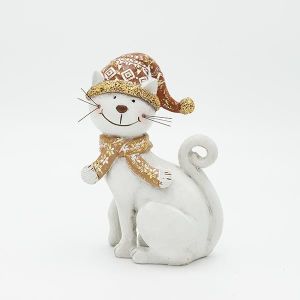 СЕДЯЩА КОТКА ОТ ПОЛИРЕЗИН, БЯЛА, 10.5X16СМ