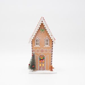 ХАРТИЕНА КЪЩА, БЕЖОВА С ДЖИНДЖИФИЛОВА БИСКВИТКА, СВЕТЕЩА, 11X8.5X22СМ