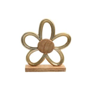 АЛУМИНИЕВА ДЕКОРАТИВНА ФИГУРА FLOWER 722 С ДЪРВЕНА ОСНОВА ЗЛАТИСТ ЦВЯТ 20X5X22СМ