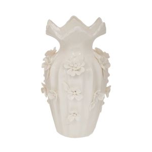 БЯЛА КЕРАМИЧНА ВАЗА С 3D ЦВЕТНА ДЕКОРАЦИЯ 16X26 СМ