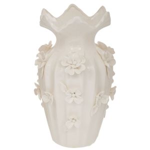 БЯЛА КЕРАМИЧНА ВАЗА С 3D ЦВЕТНА ДЕКОРАЦИЯ 20X31 СМ