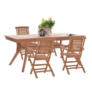 ГРАДИНСКИ ТРАПЕЗАРЕН КОМПЛЕКТ WONDER HM21290 МАСА И 4 ТРАПЕЗАРНИ СТОЛА, СГЪВАЕМИ - ТИКОВО ДЪРВО