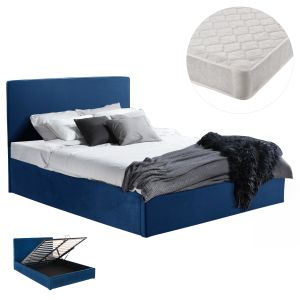 ДВОЙНО ЛЕГЛО С МАТРАК ALLIE HM21273.04 СИНЬО КАДИФЕ С МЯСТО ЗА СЪХРАНЕНИЕ - ЗА 160X200СМ.