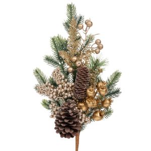 ЗЕЛЕНА КЛОНКА С ПЛОДОВЕ И БОРОВИ ШИШАРКИ 50 СМ