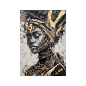 КАРТИНА ВЪРХУ ПЛАТНО АФРИКАНСКА ДАМА №2 37314 ЧЕРНО-СИВО-БЯЛО 70X3X100СМ