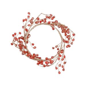 КОЛЕДЕН ВЕНЕЦ БЕЖОВ С ЧЕРВЕНИ ОРНАМЕНТИ 11СМ