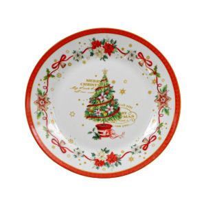 КОЛЕДЕН КОМПЛЕКТ КЕРАМИЧНИ ЧИНИИ 6 БРОЯ В КУТИЯ FL669017 БЯЛО-ЧЕРВЕНО 19 СМ