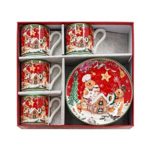 КОЛЕДЕН КОМПЛЕКТ ОТ 4 ЧАШИ С ЧИНИЙКА FL015 ДЖИНДЖИФИКОВО ЧОВЕЧЕ 5.5X6СМ