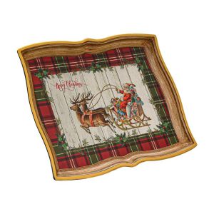 КОЛЕДЕН ПЛАСТМАСОВ ПОДНОС FL10141 ЧЕРВЕНО-БЯЛА 43X32X3СМ