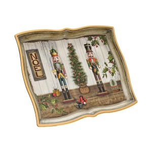 КОЛЕДЕН ПЛАСТМАСОВ ПОДНОС FL10142 ЧЕРВЕНО-БЯЛО-КАФЯВО 43X32X3СМ