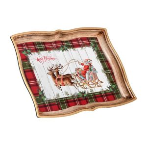 КОЛЕДЕН ПЛАСТМАСОВ ПОДНОС FL10281 ЧЕРВЕНО-БЯЛА 35X24X3СМ