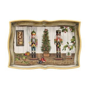 КОЛЕДЕН ПЛАСТМАСОВ ПОДНОС FL10282 ЧЕРВЕНО-БЯЛО-КАФЯВО 35X24X3СМ