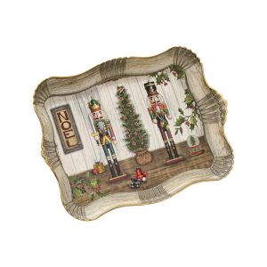 КОЛЕДЕН ПЛАСТМАСОВ ПОДНОС FL10552 ЧЕРВЕНО-БЯЛО-КАФЯВО 43X30X3СМ