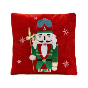 КОЛЕДНА ДЕКОРАТИВНА ВЪЗГЛАВНИЦА ЛЕШНИКОТРОШАЧКА FL133 ЧЕРВЕНО-ЗЕЛЕНО-БЯЛО 42X42X5СМ