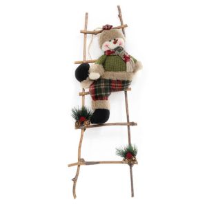 КОЛЕДНА ДЕКОРАТИВНА ФИГУРА ДЯДО КОЛЕДА + СНЕЖЕН ЧОВЕК В СТЪЛБА 1/2 ЧЕРВЕНО-ЗЕЛЕНА 18X18X60СМ