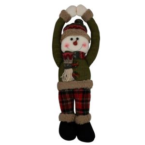 КОЛЕДНА ДЕКОРАТИВНА ФИГУРА ДЯДО КОЛЕДА+СНЕЖЕН ЧОВЕК 1/2 ЧЕРВЕНО-ЗЕЛЕНА 15X8X55СМ