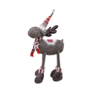 КОЛЕДНА ДЕКОРАТИВНА ФИГУРА СЕВЕРЕН ЕЛЕН ЧЕРВЕНО-СИВА 25X25X45СМ