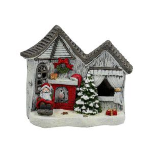 КОЛЕДНА КЕРАМИЧНА КЪЩИЧКА С ДЯДО КОЛЕДА FL236107 СИВО-БЯЛО-ЧЕРВЕН ЦВЯТ 44X20X36СМ