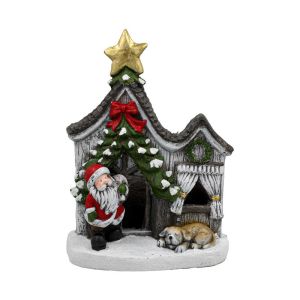 КОЛЕДНА КЕРАМИЧНА КЪЩИЧКА С ДЯДО КОЛЕДА FL236109 СИВО-БЯЛО-ЧЕРВЕН ЦВЯТ 36X17X45СМ