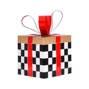 КОЛЕДНА МЕТАЛНА ДЕКОРАТИВНА ПОДАРЪЧНА КУТИЯ FL038 ЗЛАТИСТО-ЧЕРНО-БЯЛО-ЧЕРВЕНО 20X20X26СМ