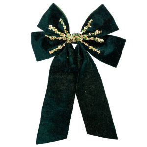 КОЛЕДНА ТЪМНОЗЕЛЕНА КАДИФЕНА ПАНДЕЛКА 21X31 СМ