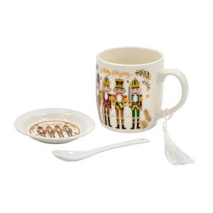 КОЛЕДНА ЧАША С КАПАК И ЛЪЖИЧКА В ПОДАРЪЧНА КУТИЯ 1/4 FL2321 ОРЕХИ 8X9СМ