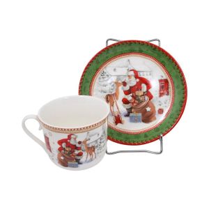 КОМПЛЕКТ ЗА ЗАКУСКА ДЯДО КОЛЕДА И ЕЛЕНИ БЯЛО-ЧЕРВЕНО 400CC