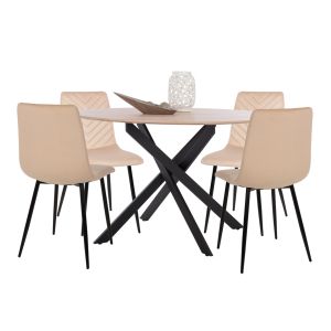 КОМПЛЕКТ МАСА И СТОЛОВЕ 5 ЧАСТИ ROSARIO HM21278 MDF С КРЪГЪЛ ПЛОТ - КАДИФЕ В ЕКРЮ И МЕТАЛ В ЧЕРНО