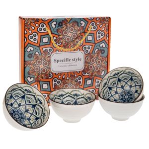 КОМПЛЕКТ ОТ 4 СИНИ КЕРАМИЧНИ КУПИ С ГЕОМЕТРИЧНИ ДИЗАЙНИ 11X6 СМ