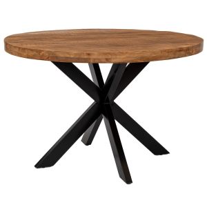 КРЪГЛА МАСА, ИЗРАБОТЕНА ОТ КАФЯВО МАНГОВО ДЪРВО И ЧЕРНА ЖЕЛЯЗНА РАМКА, 120X78 СМ