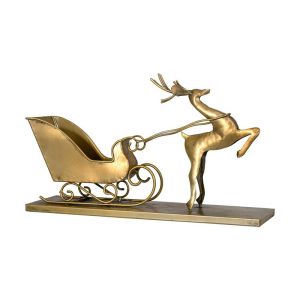 МЕТАЛЕН ДЕКОРАТИВЕН СЕВЕРЕН ЕЛЕН С ШЕЙНА FL1991 ЗЛАТИСТ ЦВЯТ 38X10X22СМ