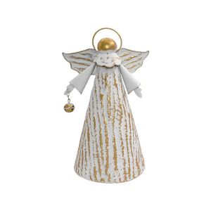 МЕТАЛНА КОЛЕДНА ДЕКОРАЦИЯ FL239 АНГЕЛ БЯЛО-БЕЖОВ ЦВЯТ 28X24X45СМ