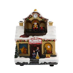 НАСТОЛНА КОЛЕДНА ДВУЕТАЖНА КЪЩА FL23017 С LED-МУЗИКА И ДВИЖЕНИЕ БЯЛО-ЗЛАТИСТО 17X13X21СМ