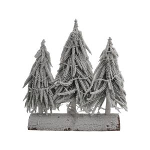 НАСТОЛНА КОЛЕДНА ЕЛХА ТРОЙНА С ДЪРВЕНА ОСНОВА FL24323 USB ЗЕЛЕНО БЯЛО ЦВЯТ 30СМ, 35СМ, 30СМ