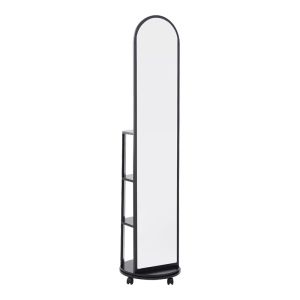 ОГЛЕДАЛО ESPERO С КОЛЕЛЦА И РАФТОВЕ ОТ MDF В ЧЕРЕН ЦВЯТ, РАЗМЕРИ 34X170 СМ