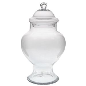 ПРОЗРАЧНА СТЪКЛЕНА ВАЗА НА КРАК С КАПАК D14X22X42 СМ