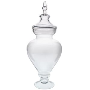 ПРОЗРАЧНА СТЪКЛЕНА ВАЗА НА КРАК С КАПАК, 17X42 СМ