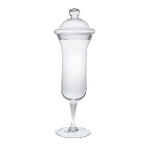 ПРОЗРАЧНА СТЪКЛЕНА ВАЗА НА КРАК С КАПАК, 19X55 СМ